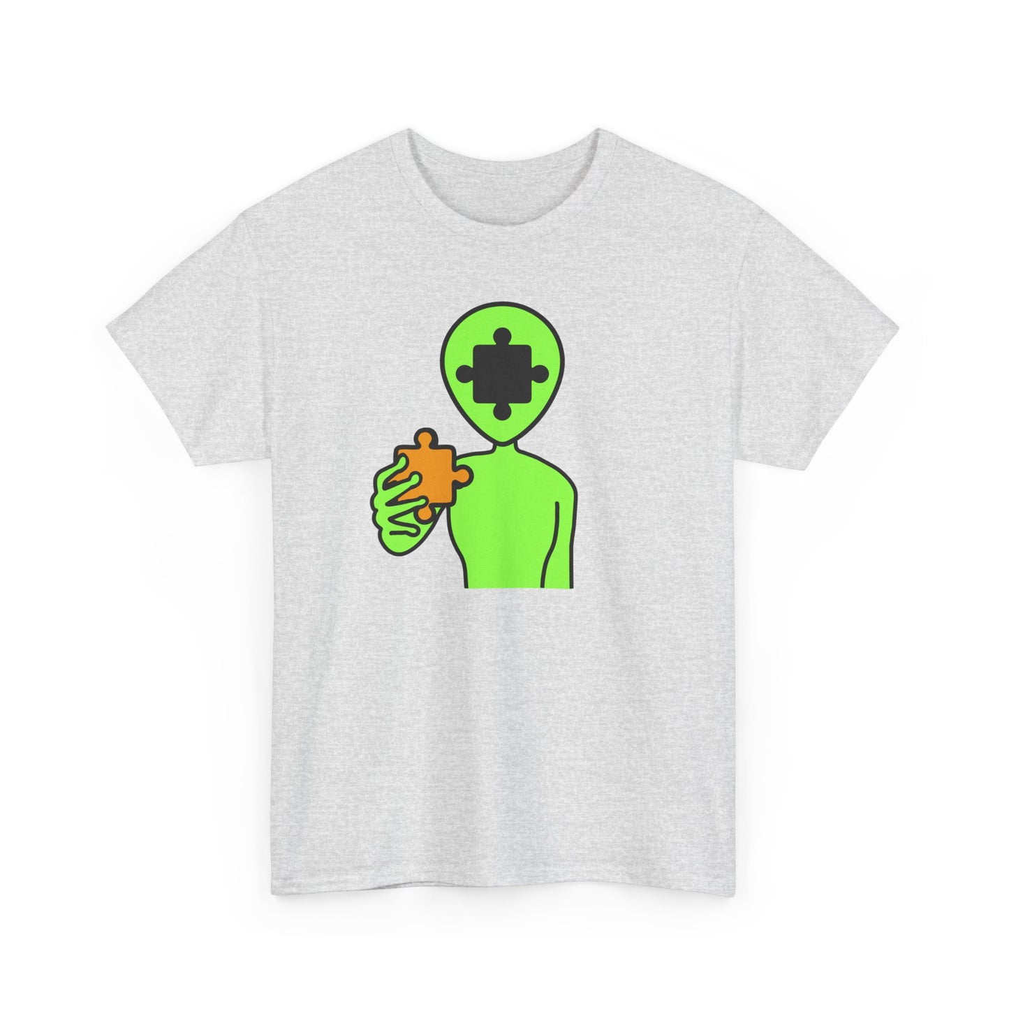 Alien Puzzle Piece T-Shirt – Clean Cosmic Design – Unisex Heavy Cotton Shirt for Life’s Mysteries