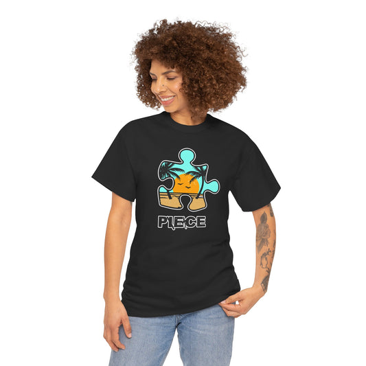 Peace Puzzle Piece T-Shirt – Distressed Beach Graphic Tee – Unisex Heavy Cotton Shirt for Tranquil Vibes