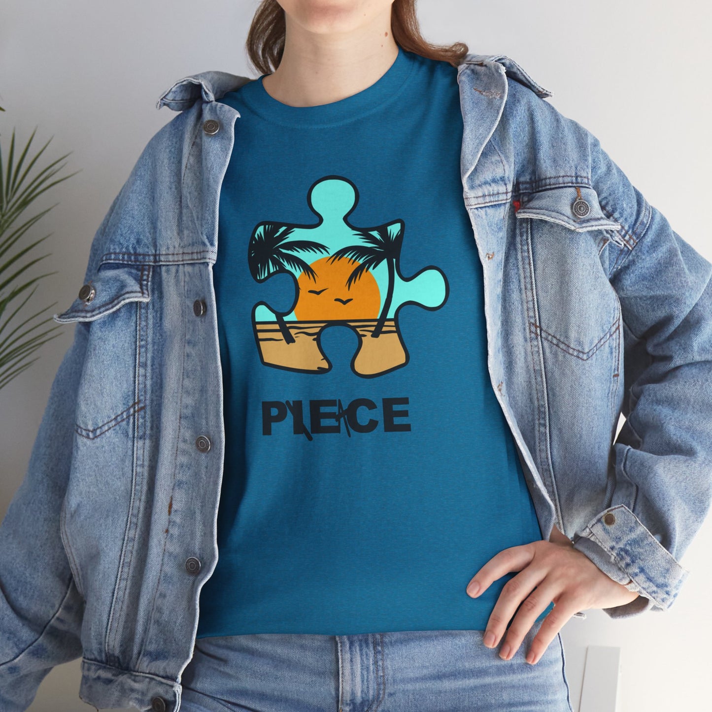 Peace Puzzle Piece T-Shirt – Clean Beach Graphic Tee – Unisex Heavy Cotton Shirt for Tranquil Vibes