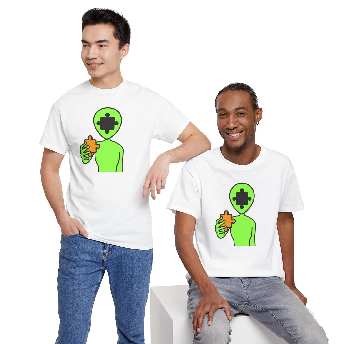 Alien Puzzle Piece T-Shirt – Clean Cosmic Design – Unisex Heavy Cotton Shirt for Life’s Mysteries