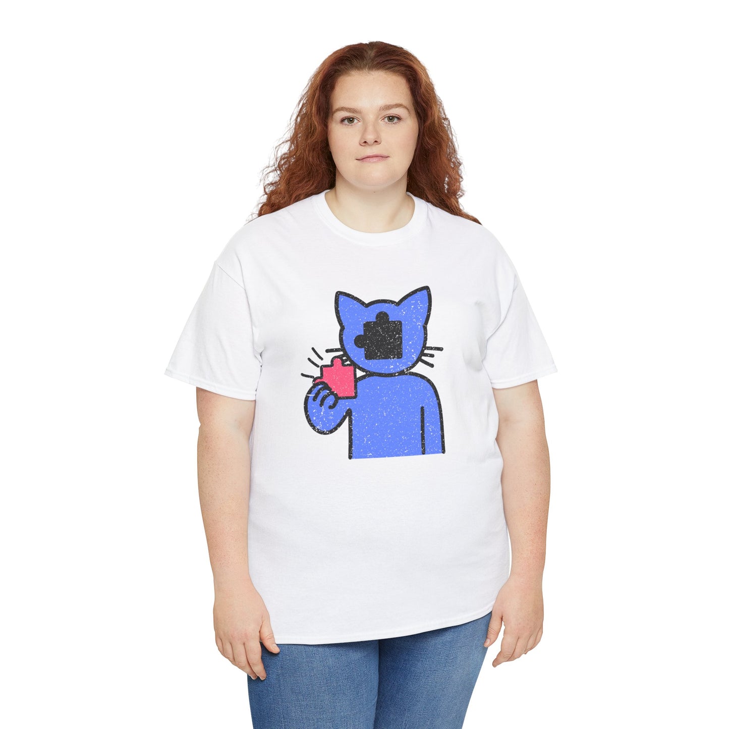 Cat Puzzle Piece T-Shirt – Life’s Epic Journey Distressed Graphic Tee – Unisex Heavy Cotton Shirt – Mix & Match to Create Your Own Unique Style