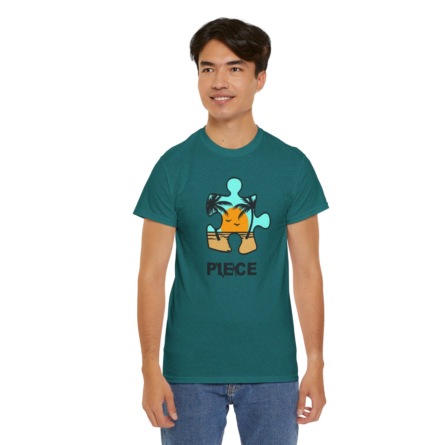 Peace Puzzle Piece T-Shirt – Clean Beach Graphic Tee – Unisex Heavy Cotton Shirt for Tranquil Vibes