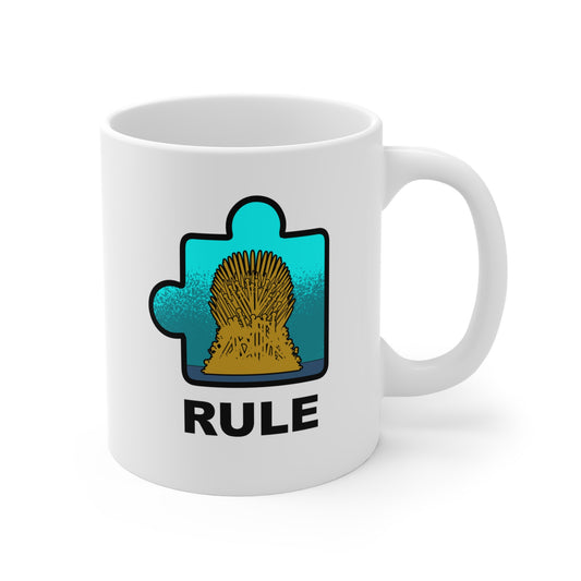 Throne Puzzle Piece Mug – ‘Rule’ Graphic Ceramic Cup – 11oz