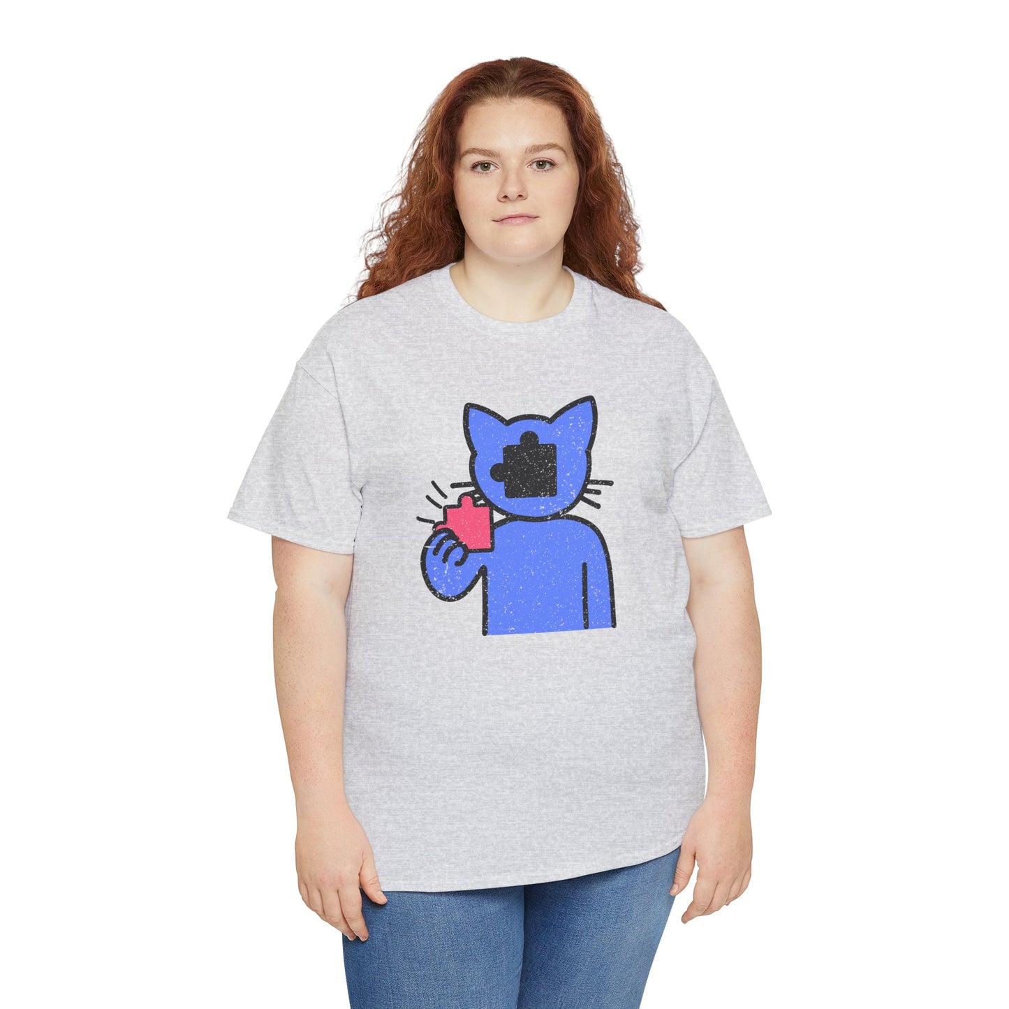 Cat Puzzle Piece T-Shirt – Life’s Epic Journey Distressed Graphic Tee – Unisex Heavy Cotton Shirt – Mix & Match to Create Your Own Unique Style