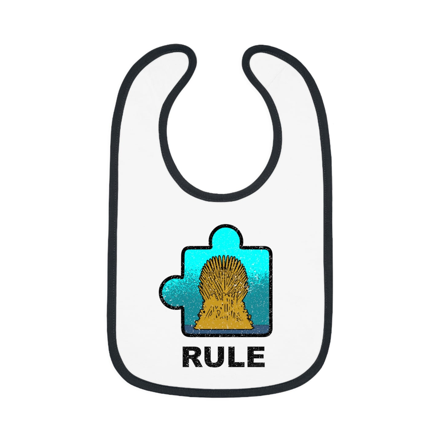 Rule Baby Bib – Puzzle Piece Design with Distressed Look – Soft Contrast Trim Jersey Bib