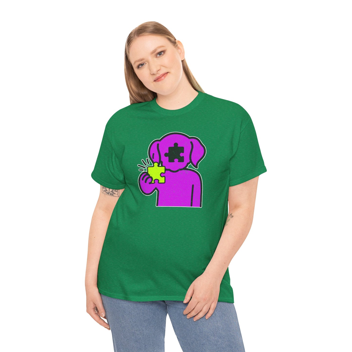 Dog Puzzle Piece T-Shirt – Life’s Epic Journey Distressed Graphic Tee – Unisex Heavy Cotton Shirt – Mix & Match to Create Your Own Unique Style