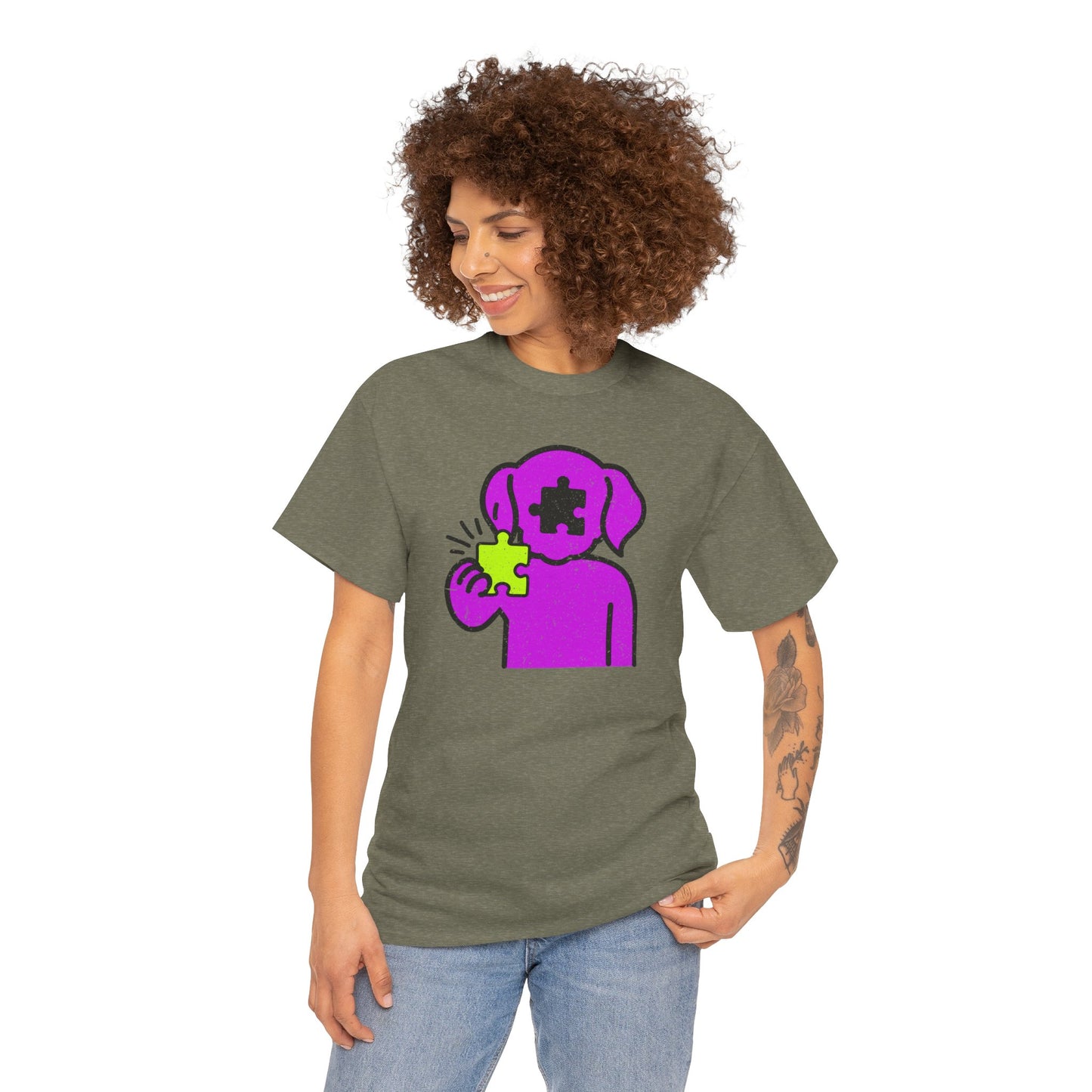 Dog Puzzle Piece T-Shirt – Life’s Epic Journey Distressed Graphic Tee – Unisex Heavy Cotton Shirt – Mix & Match to Create Your Own Unique Style