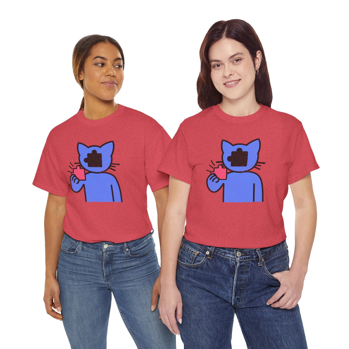 Cat Puzzle Piece T-Shirt – Life’s Epic Journey Distressed Graphic Tee – Unisex Heavy Cotton Shirt – Mix & Match to Create Your Own Unique Style