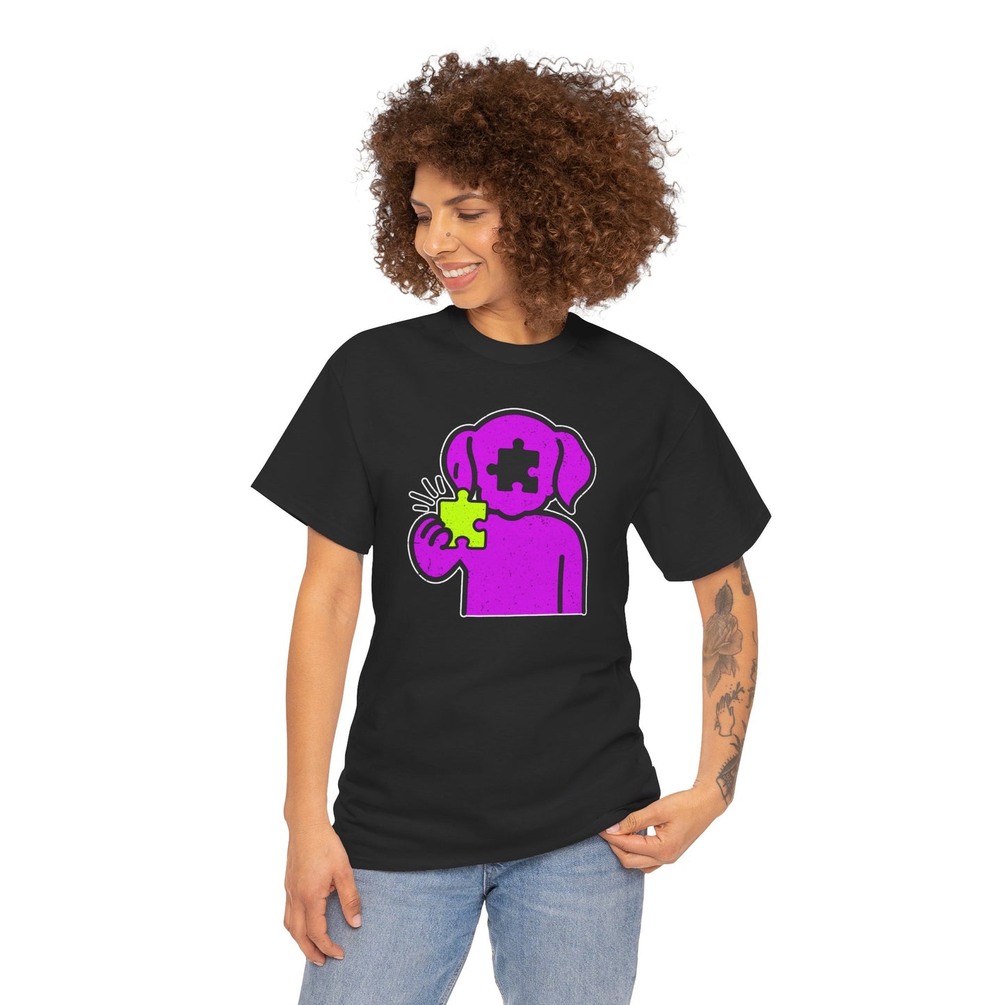 Dog Puzzle Piece T-Shirt – Life’s Epic Journey Distressed Graphic Tee – Unisex Heavy Cotton Shirt – Mix & Match to Create Your Own Unique Style