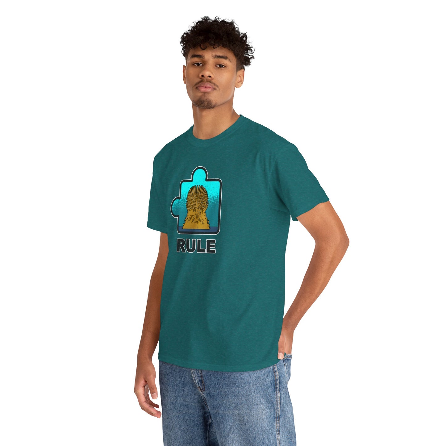 Throne Puzzle Piece T-Shirt – ‘Rule’ Graphic Tee – Unisex Heavy Cotton Shirt Distressed Style