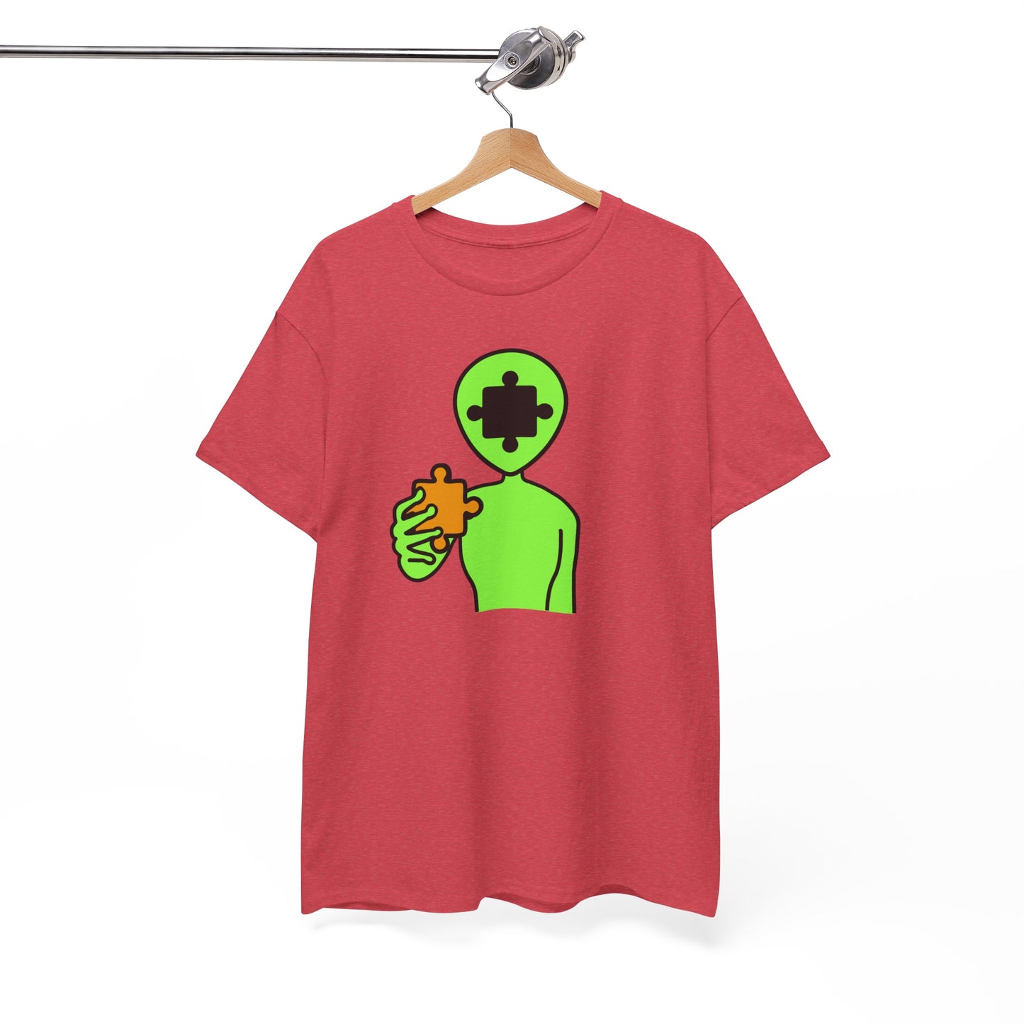 Alien Puzzle Piece T-Shirt – Clean Cosmic Design – Unisex Heavy Cotton Shirt for Life’s Mysteries