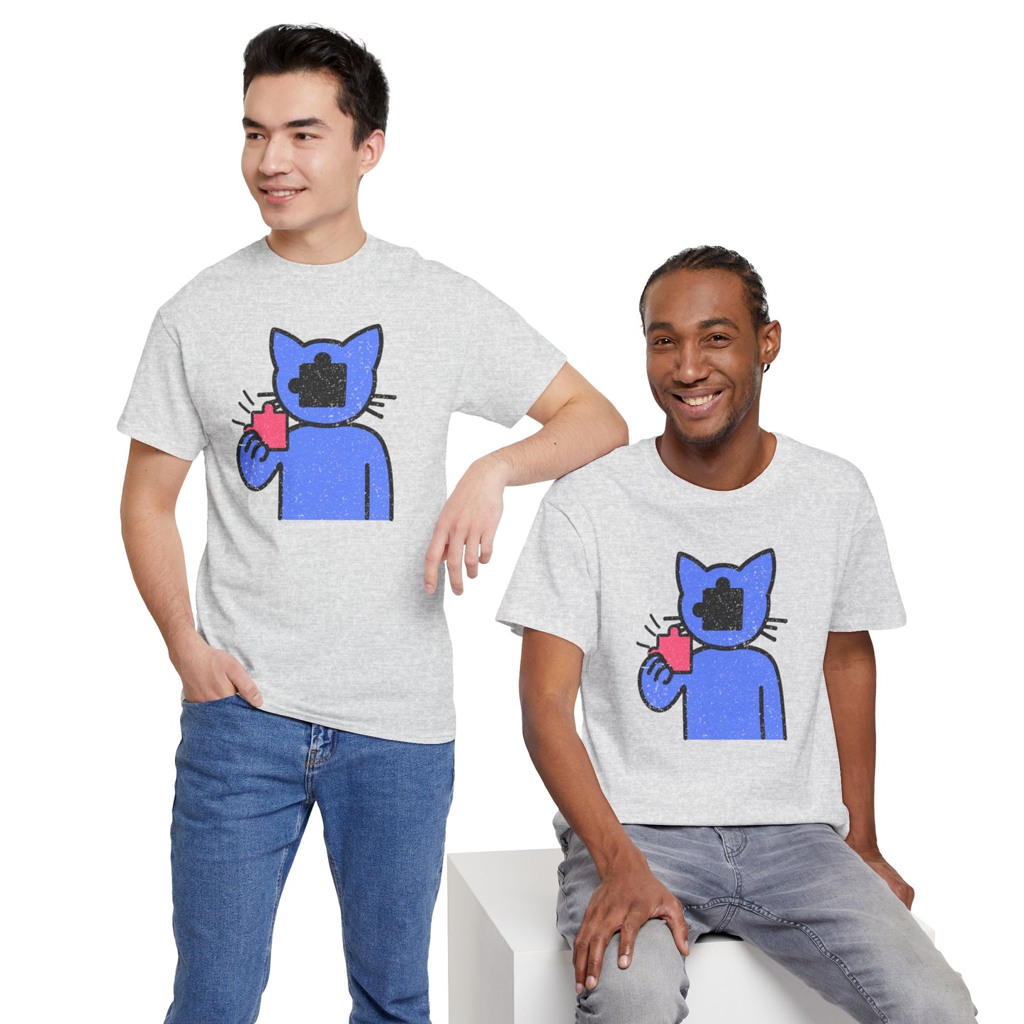 Cat Puzzle Piece T-Shirt – Life’s Epic Journey Distressed Graphic Tee – Unisex Heavy Cotton Shirt – Mix & Match to Create Your Own Unique Style