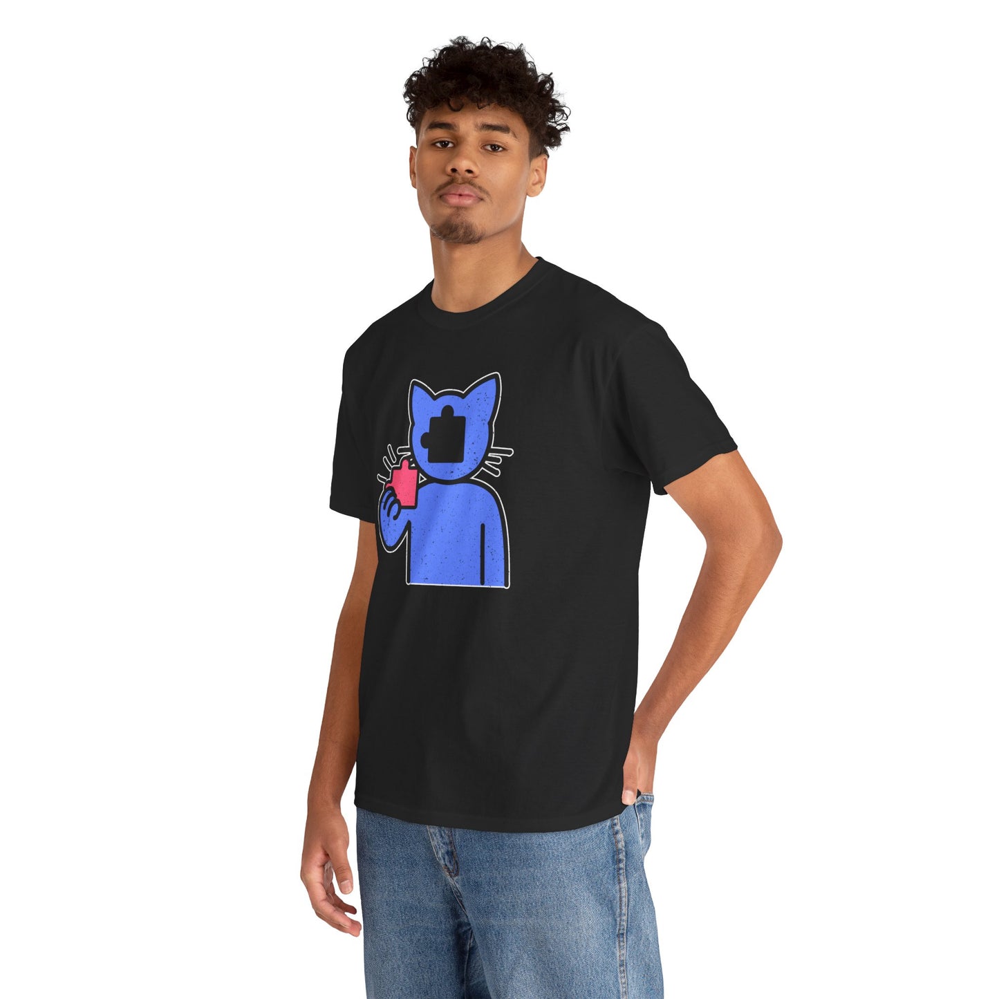 Cat Puzzle Piece T-Shirt – Life’s Epic Journey Distressed Graphic Tee – Unisex Heavy Cotton Shirt – Mix & Match to Create Your Own Unique Style