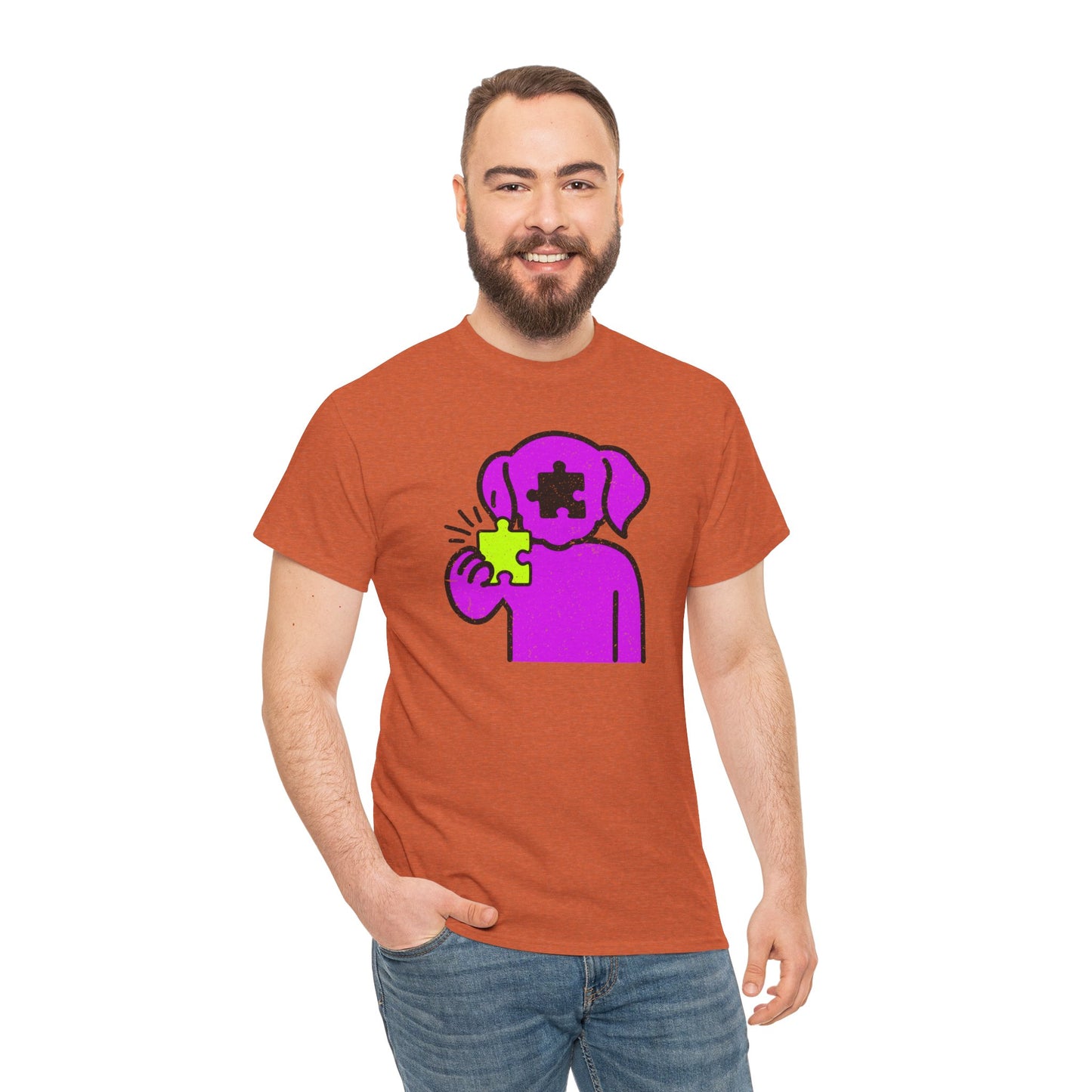 Dog Puzzle Piece T-Shirt – Life’s Epic Journey Distressed Graphic Tee – Unisex Heavy Cotton Shirt – Mix & Match to Create Your Own Unique Style