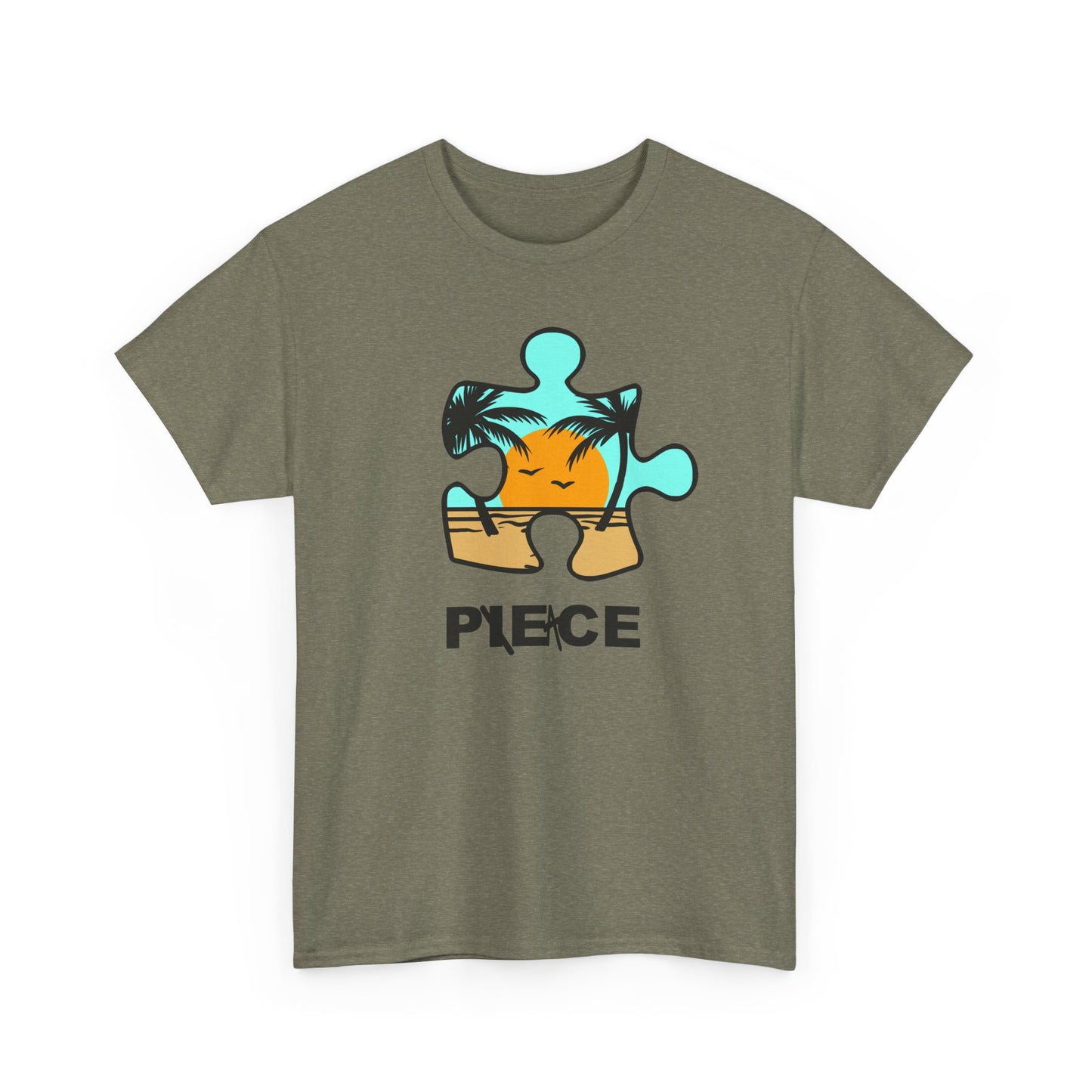 Peace Puzzle Piece T-Shirt – Clean Beach Graphic Tee – Unisex Heavy Cotton Shirt for Tranquil Vibes