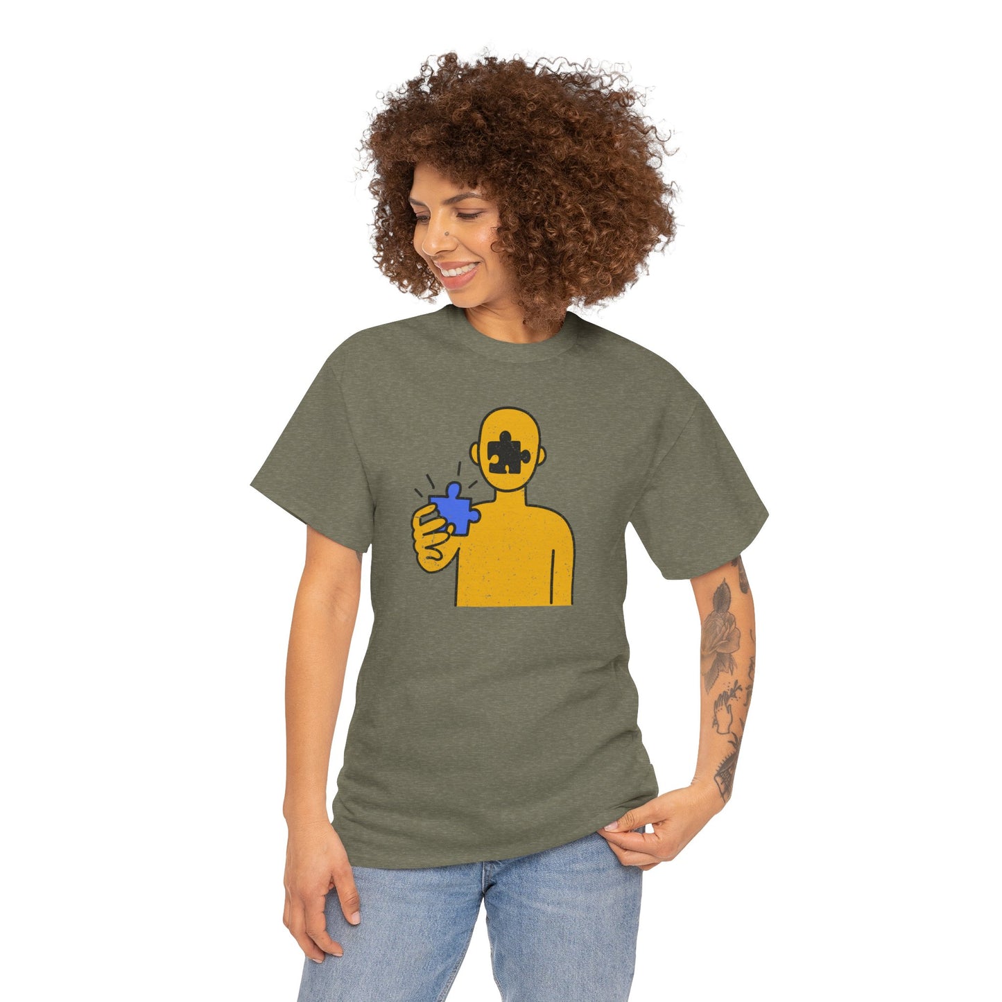 Human Puzzle Piece T-Shirt – Distressed Thoughtful Design – Unisex Heavy Cotton Shirt for Life’s Journey