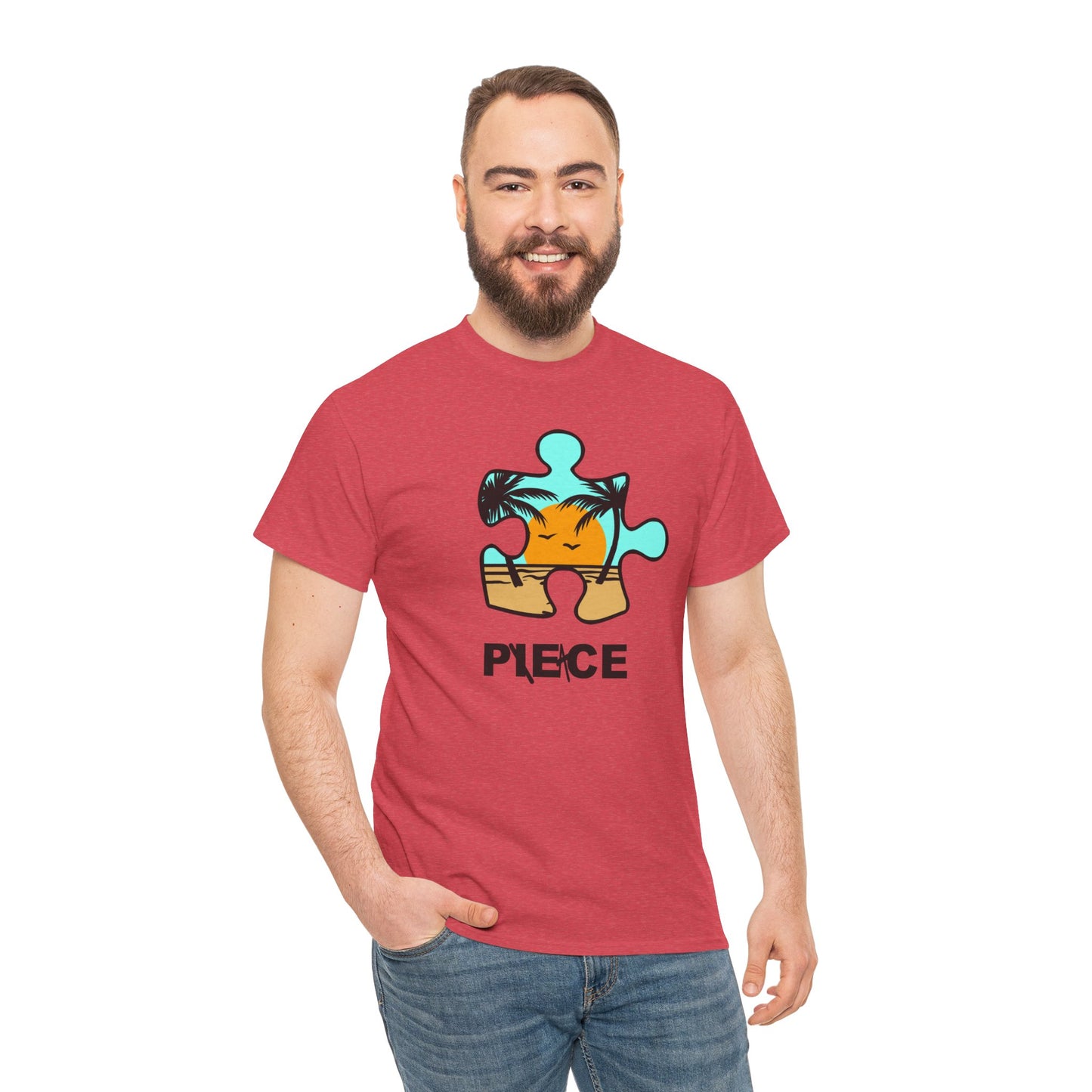 Peace Puzzle Piece T-Shirt – Clean Beach Graphic Tee – Unisex Heavy Cotton Shirt for Tranquil Vibes