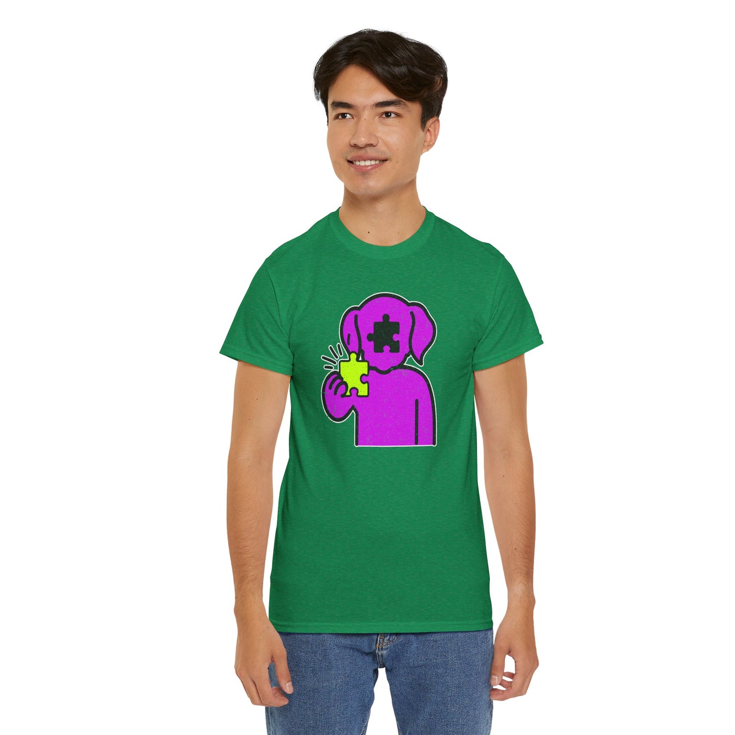 Dog Puzzle Piece T-Shirt – Life’s Epic Journey Distressed Graphic Tee – Unisex Heavy Cotton Shirt – Mix & Match to Create Your Own Unique Style