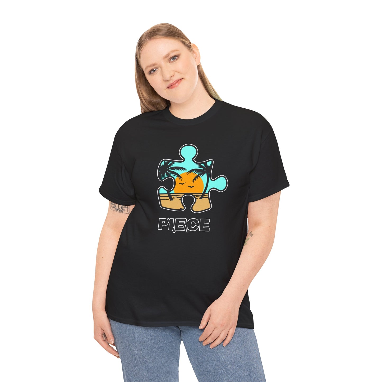 Peace Puzzle Piece T-Shirt – Clean Beach Graphic Tee – Unisex Heavy Cotton Shirt for Tranquil Vibes