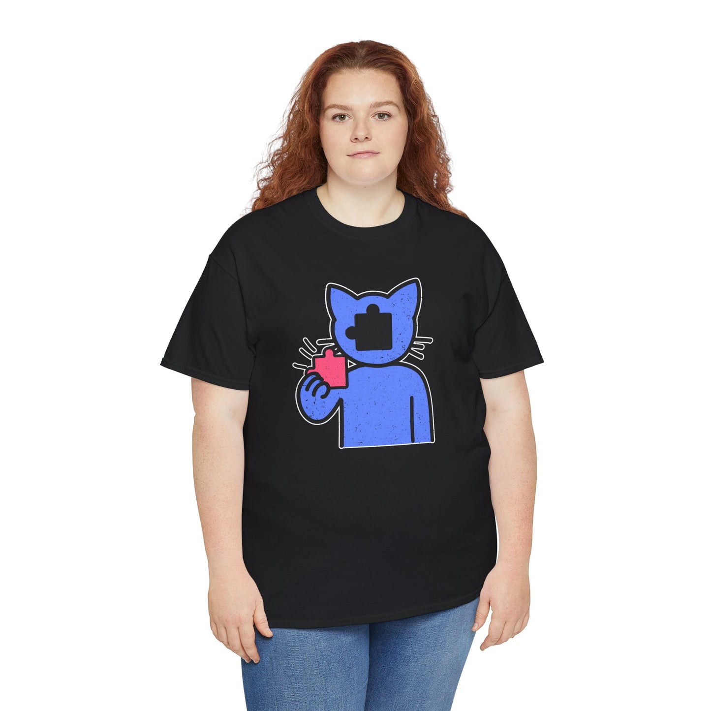 Cat Puzzle Piece T-Shirt – Life’s Epic Journey Distressed Graphic Tee – Unisex Heavy Cotton Shirt – Mix & Match to Create Your Own Unique Style