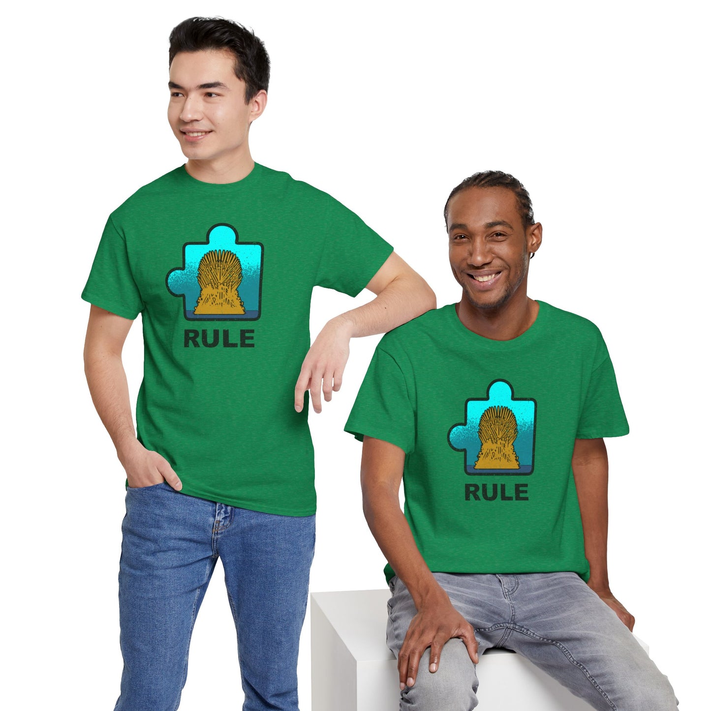 Throne Puzzle Piece T-Shirt – ‘Rule’ Graphic Tee – Unisex Heavy Cotton Shirt Distressed Style