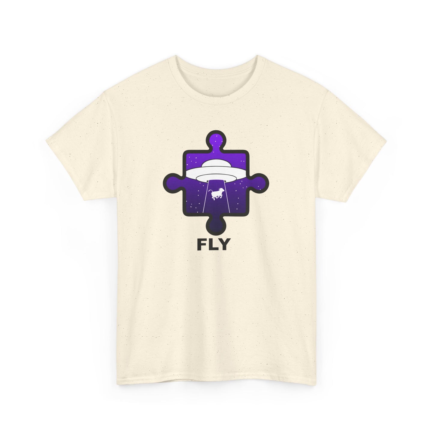 UFO Cow Abduction Puzzle Piece T-Shirt – ‘Fly’ Graphic Tee – Non-Distressed Design