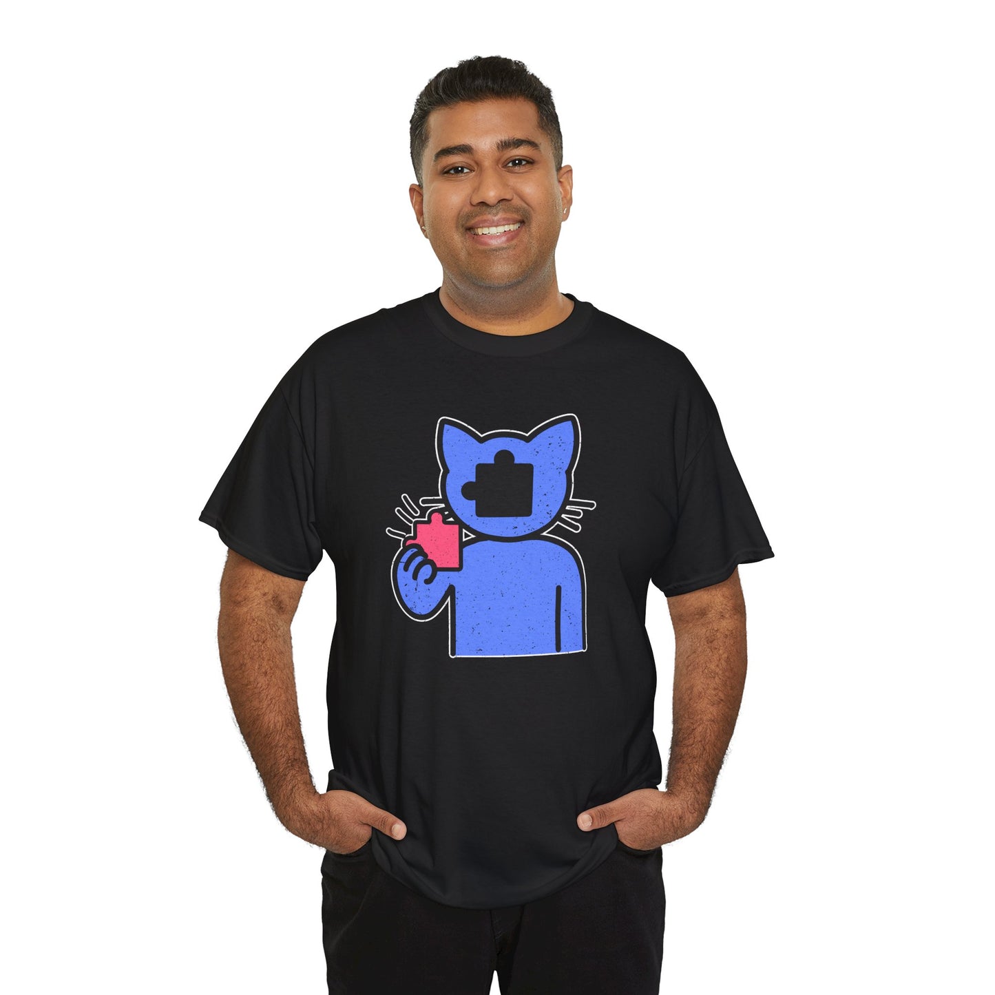 Cat Puzzle Piece T-Shirt – Life’s Epic Journey Distressed Graphic Tee – Unisex Heavy Cotton Shirt – Mix & Match to Create Your Own Unique Style