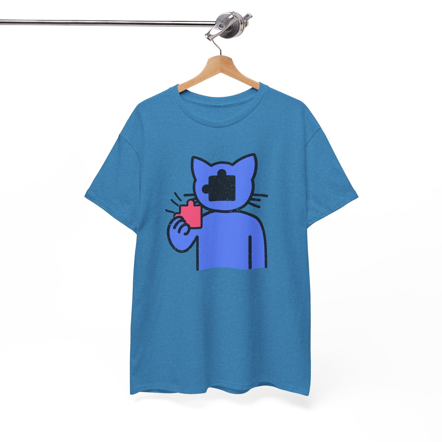 Cat Puzzle Piece T-Shirt – Life’s Epic Journey Distressed Graphic Tee – Unisex Heavy Cotton Shirt – Mix & Match to Create Your Own Unique Style