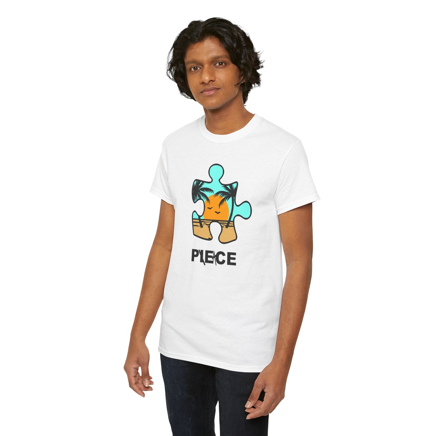 Peace Puzzle Piece T-Shirt – Clean Beach Graphic Tee – Unisex Heavy Cotton Shirt for Tranquil Vibes