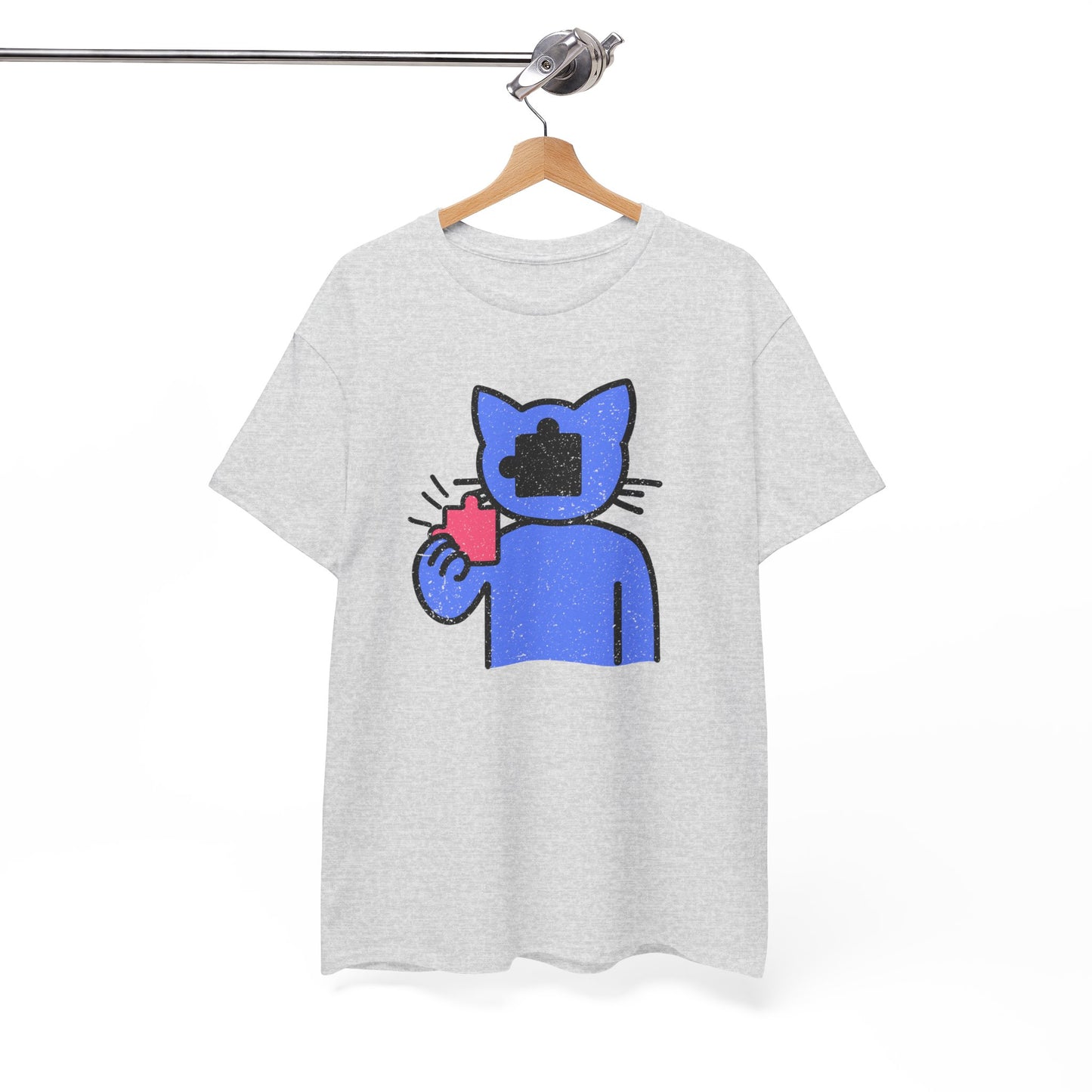 Cat Puzzle Piece T-Shirt – Life’s Epic Journey Distressed Graphic Tee – Unisex Heavy Cotton Shirt – Mix & Match to Create Your Own Unique Style