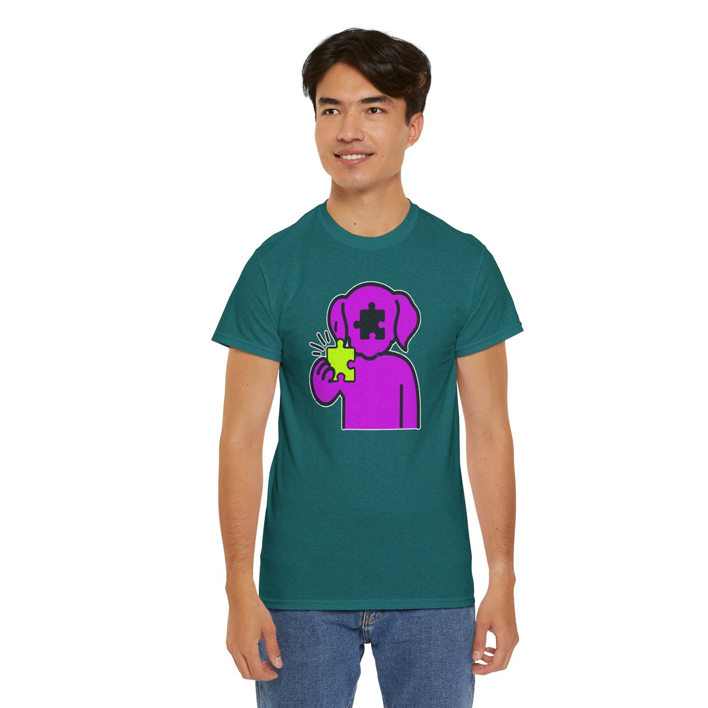 Dog Puzzle Piece T-Shirt – Life’s Epic Journey Distressed Graphic Tee – Unisex Heavy Cotton Shirt – Mix & Match to Create Your Own Unique Style