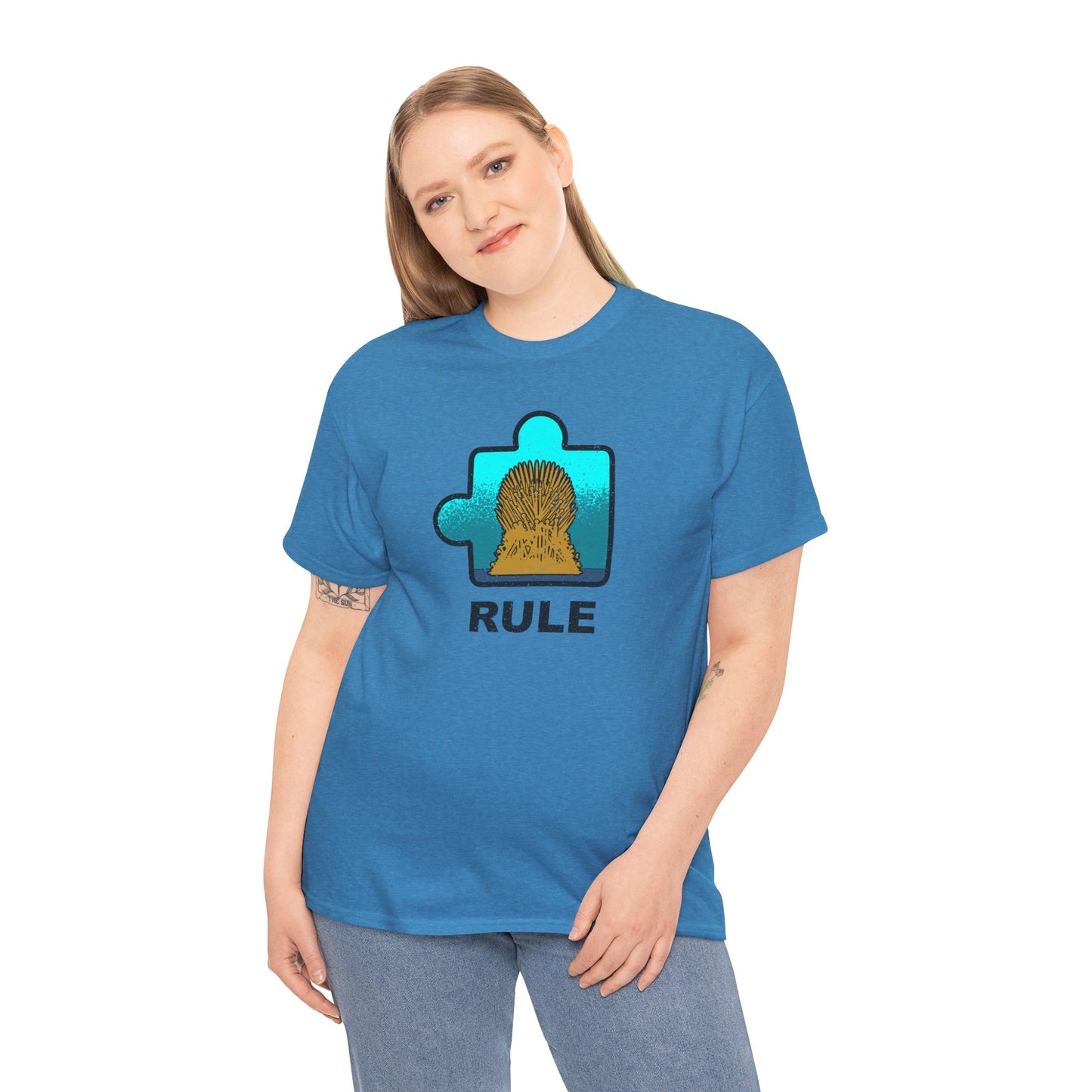 Throne Puzzle Piece T-Shirt – ‘Rule’ Graphic Tee – Unisex Heavy Cotton Shirt Distressed Style