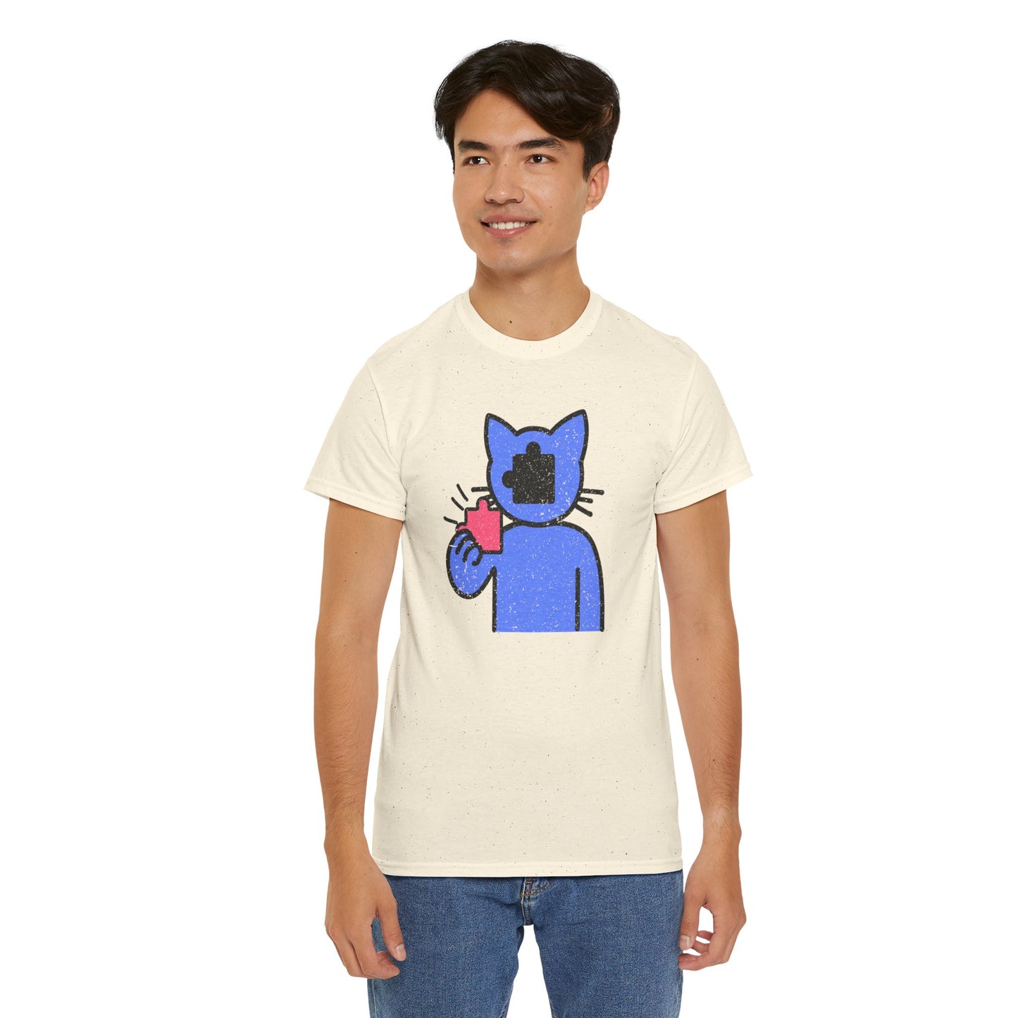 Cat Puzzle Piece T-Shirt – Life’s Epic Journey Distressed Graphic Tee – Unisex Heavy Cotton Shirt – Mix & Match to Create Your Own Unique Style