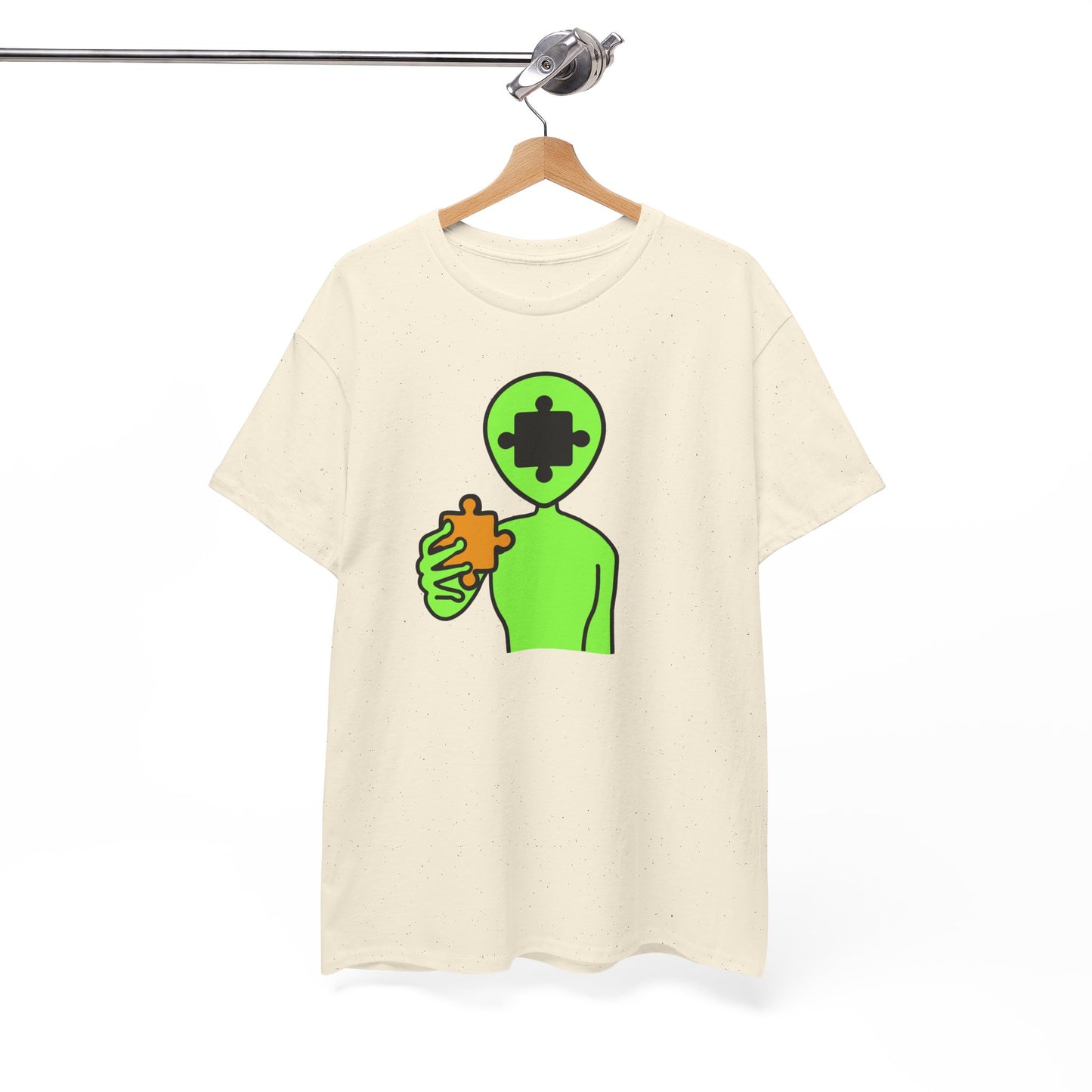 Alien Puzzle Piece T-Shirt – Clean Cosmic Design – Unisex Heavy Cotton Shirt for Life’s Mysteries