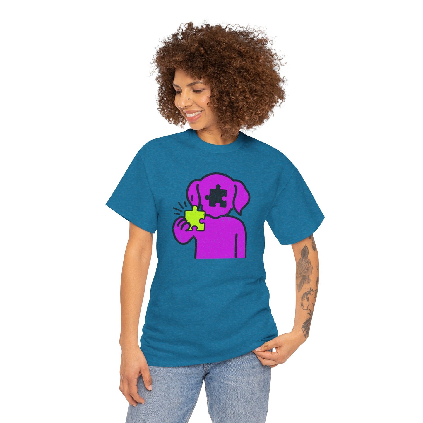 Dog Puzzle Piece T-Shirt – Life’s Epic Journey Distressed Graphic Tee – Unisex Heavy Cotton Shirt – Mix & Match to Create Your Own Unique Style