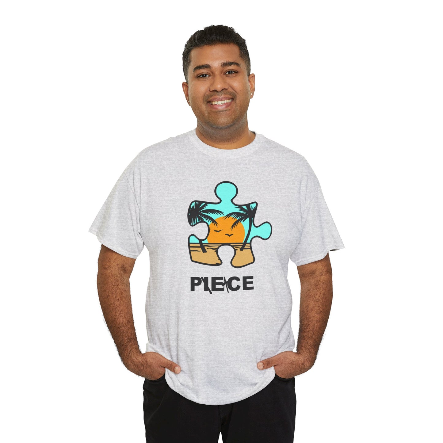 Peace Puzzle Piece T-Shirt – Clean Beach Graphic Tee – Unisex Heavy Cotton Shirt for Tranquil Vibes