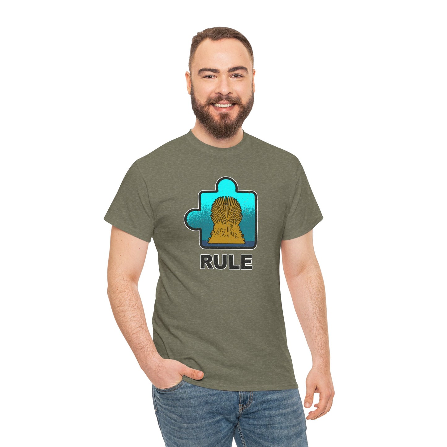 Throne Puzzle Piece T-Shirt – ‘Rule’ Graphic Tee – Unisex Heavy Cotton Shirt Distressed Style