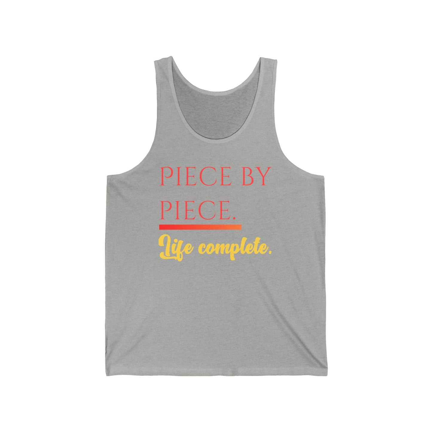 Piece by Piece Unisex Jersey Tank – Life Complete Graphic Tank Top by Trash Cat Tee's