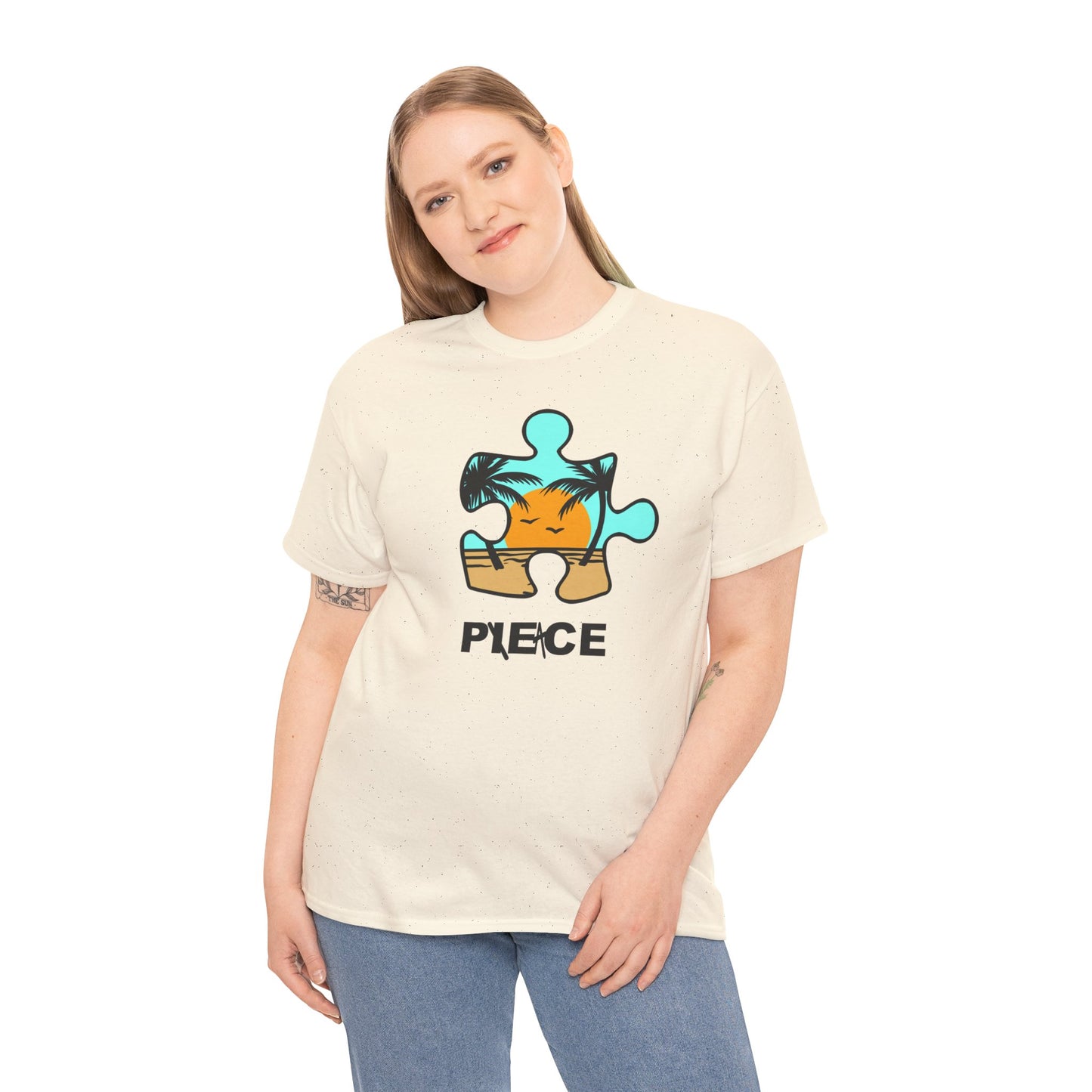 Peace Puzzle Piece T-Shirt – Clean Beach Graphic Tee – Unisex Heavy Cotton Shirt for Tranquil Vibes