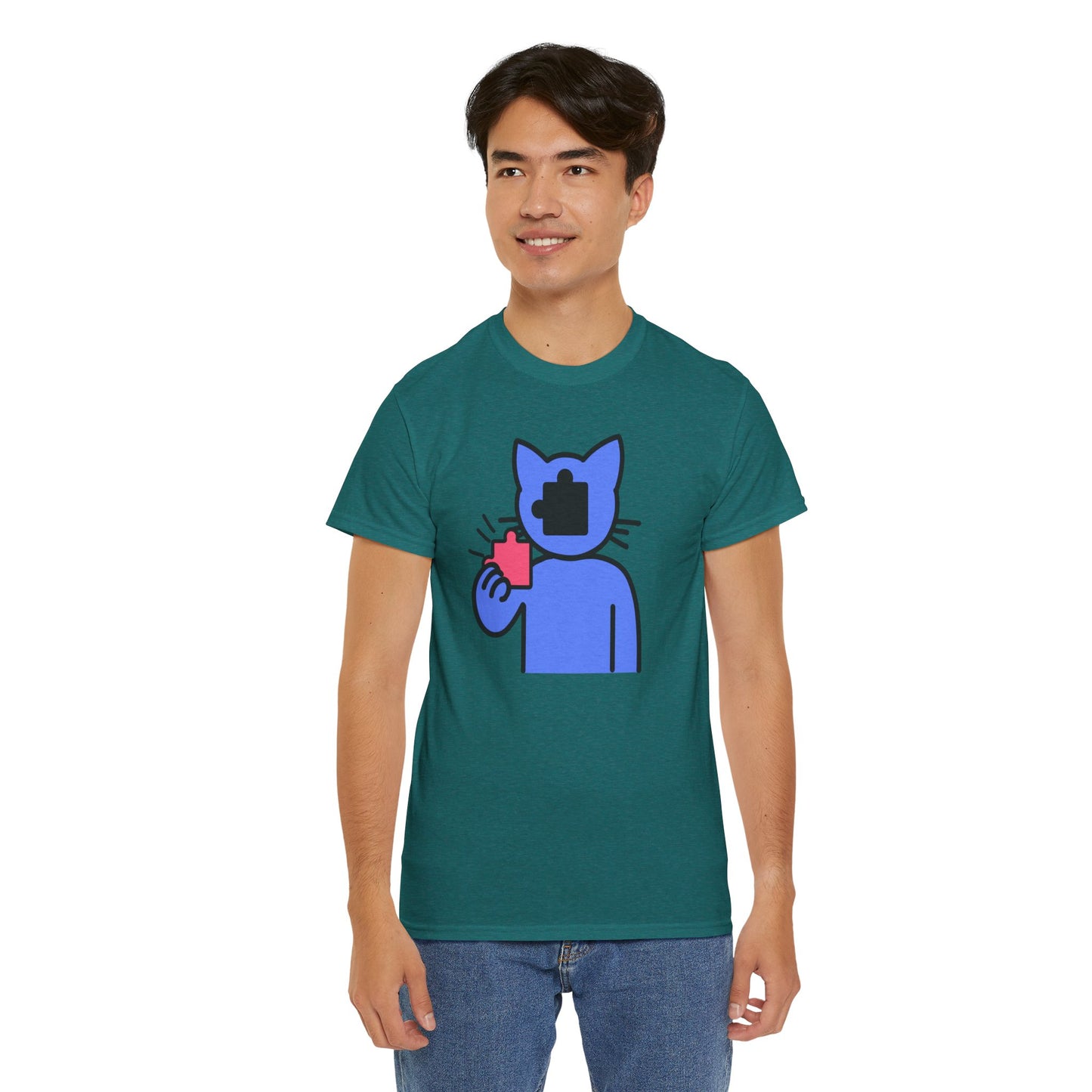 Cat Puzzle Piece T-Shirt – Life’s Journey Graphic Tee – Unisex Heavy Cotton Shirt – Find Your Missing Piece