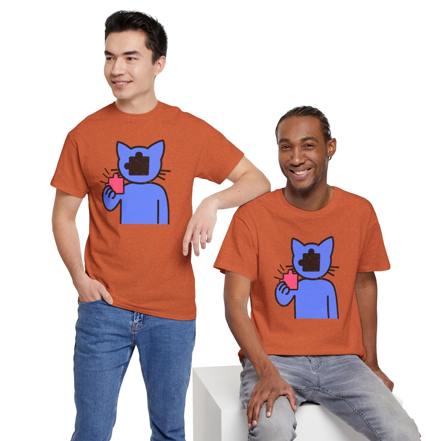 Cat Puzzle Piece T-Shirt – Life’s Epic Journey Distressed Graphic Tee – Unisex Heavy Cotton Shirt – Mix & Match to Create Your Own Unique Style