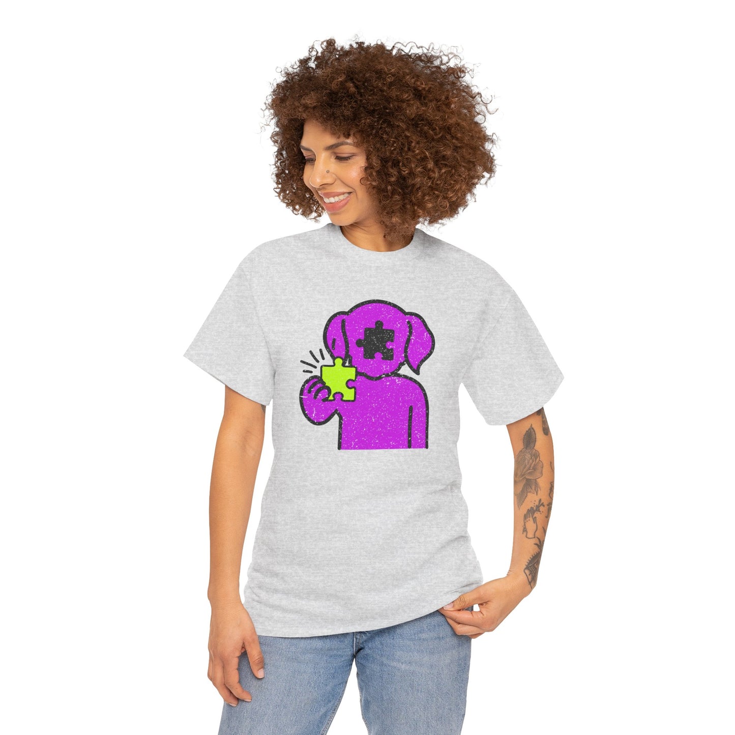 Dog Puzzle Piece T-Shirt – Life’s Epic Journey Distressed Graphic Tee – Unisex Heavy Cotton Shirt – Mix & Match to Create Your Own Unique Style