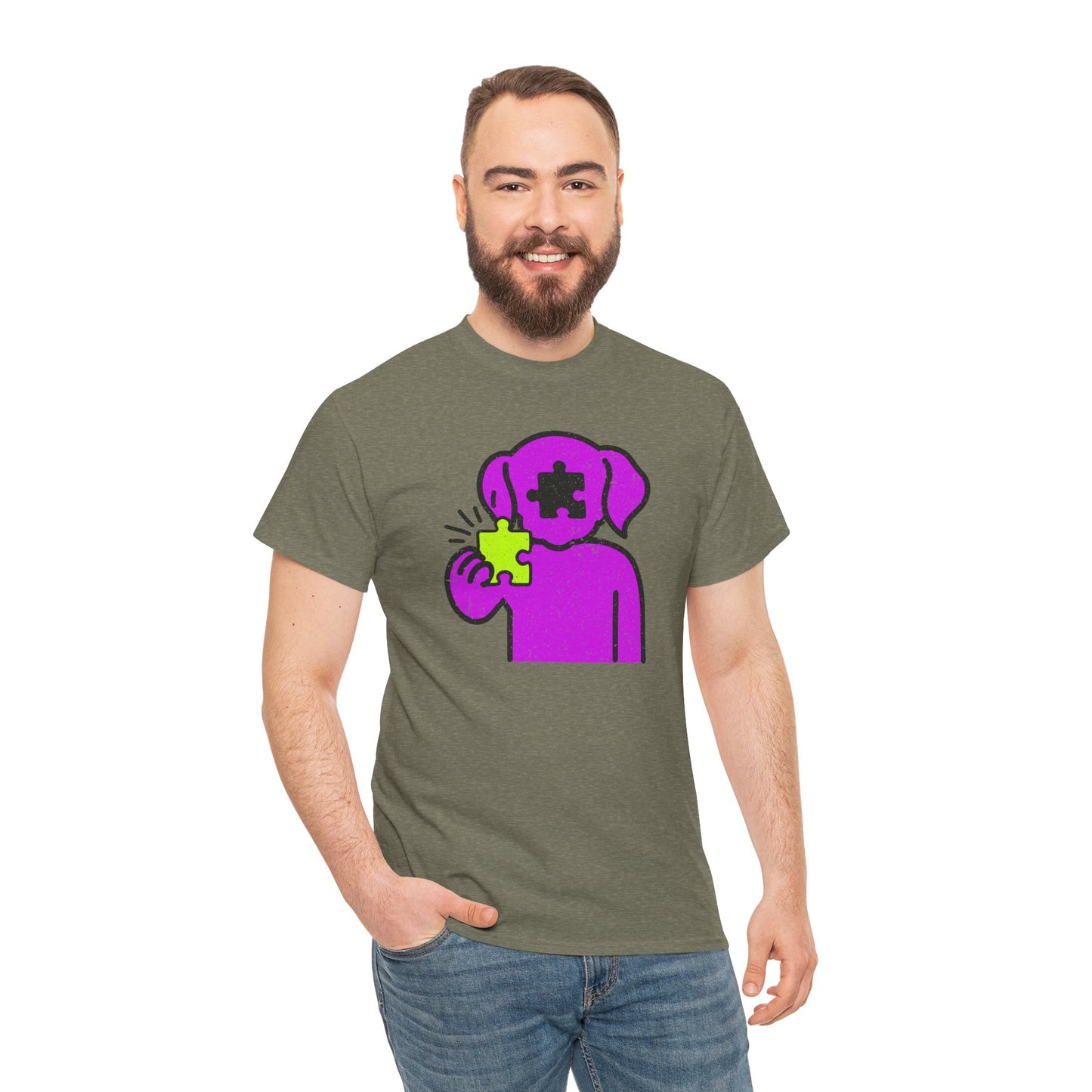 Dog Puzzle Piece T-Shirt – Life’s Epic Journey Distressed Graphic Tee – Unisex Heavy Cotton Shirt – Mix & Match to Create Your Own Unique Style