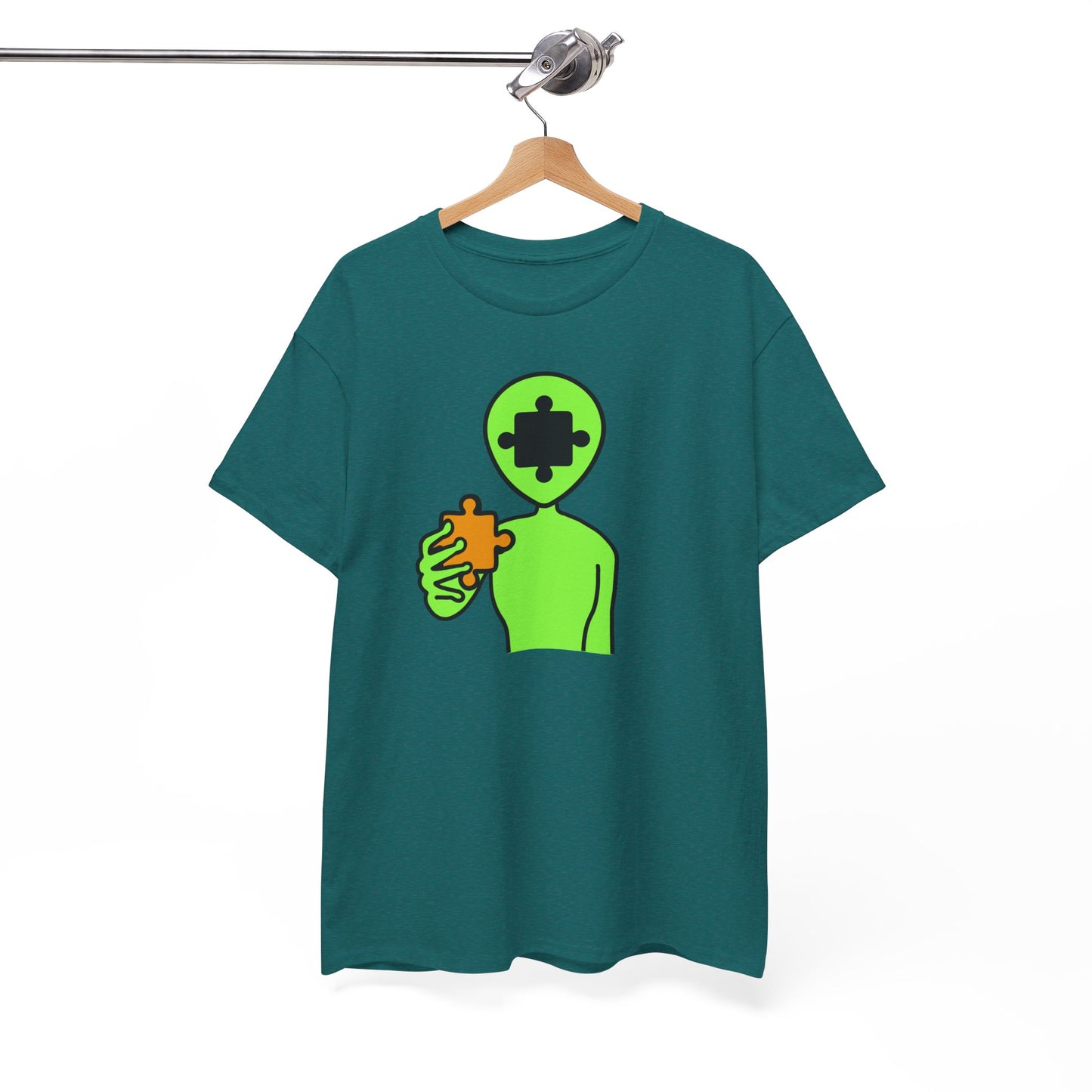 Alien Puzzle Piece T-Shirt – Clean Cosmic Design – Unisex Heavy Cotton Shirt for Life’s Mysteries