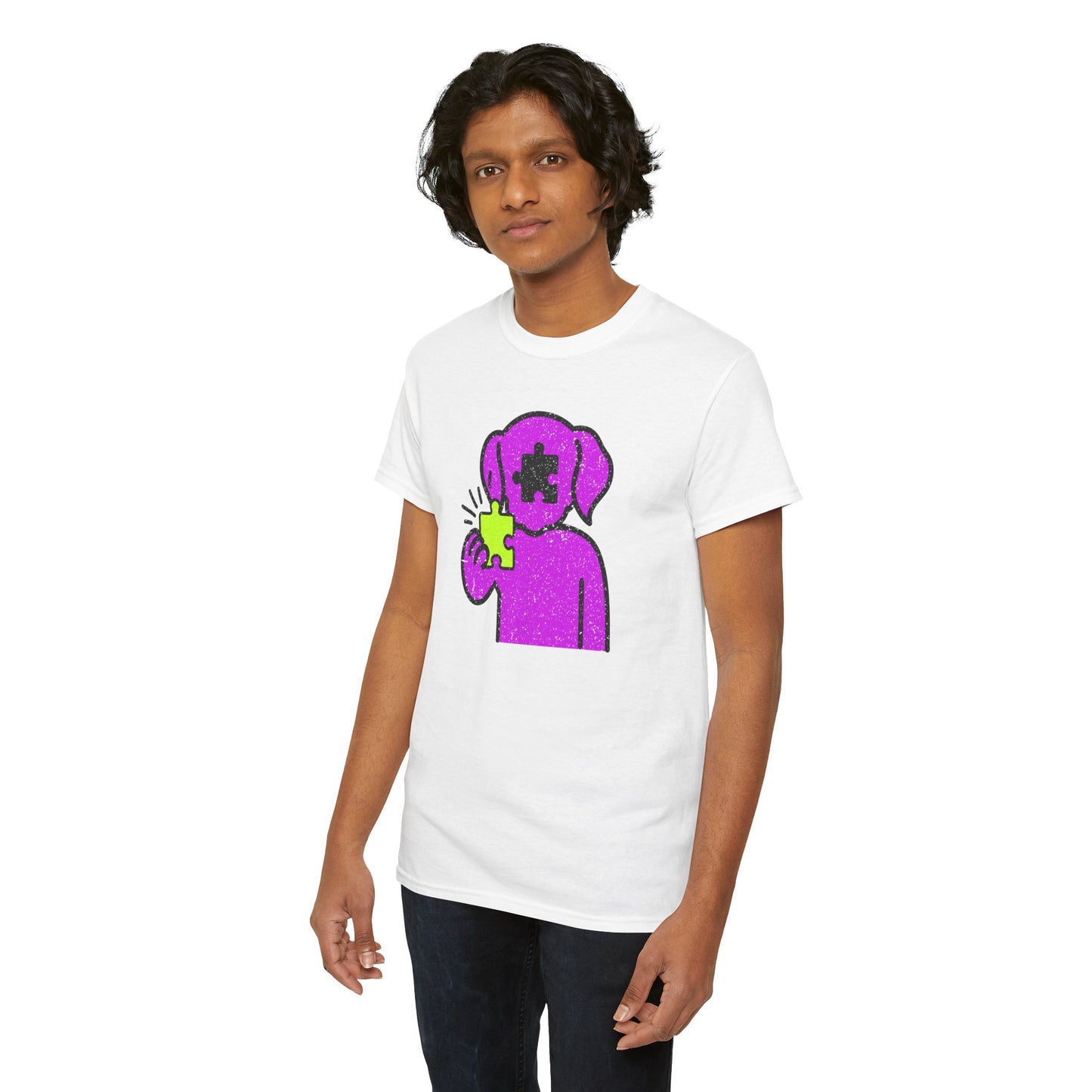 Dog Puzzle Piece T-Shirt – Life’s Epic Journey Distressed Graphic Tee – Unisex Heavy Cotton Shirt – Mix & Match to Create Your Own Unique Style