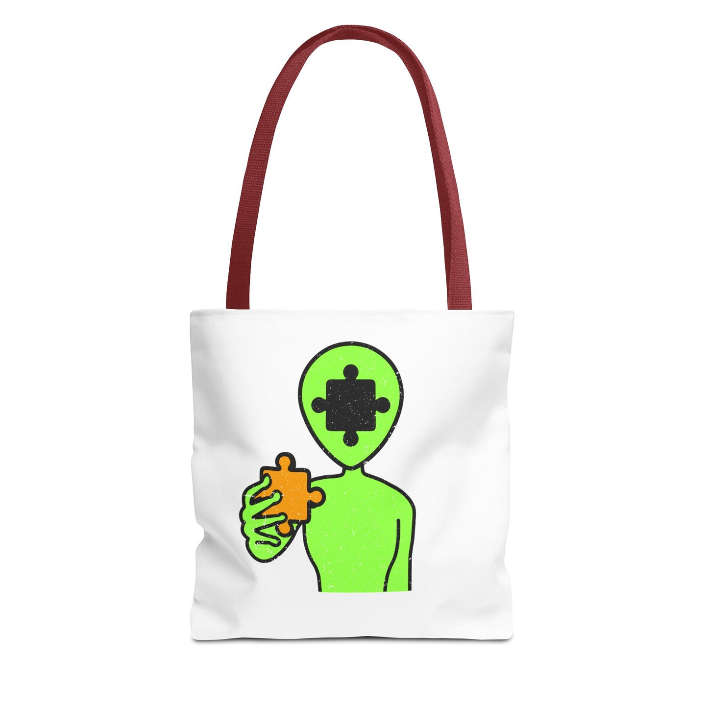 Distressed Tote Bag – Alien Puzzle Piece & Cow Abduction Design with ‘Fly’ Theme