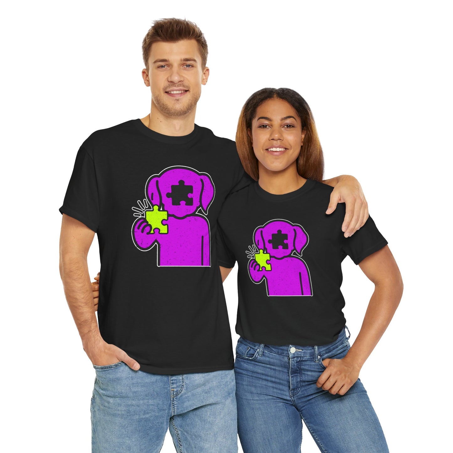 Dog Puzzle Piece T-Shirt – Life’s Epic Journey Distressed Graphic Tee – Unisex Heavy Cotton Shirt – Mix & Match to Create Your Own Unique Style