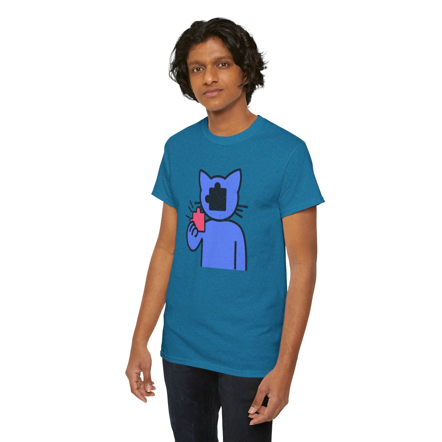 Cat Puzzle Piece T-Shirt – Life’s Epic Journey Distressed Graphic Tee – Unisex Heavy Cotton Shirt – Mix & Match to Create Your Own Unique Style