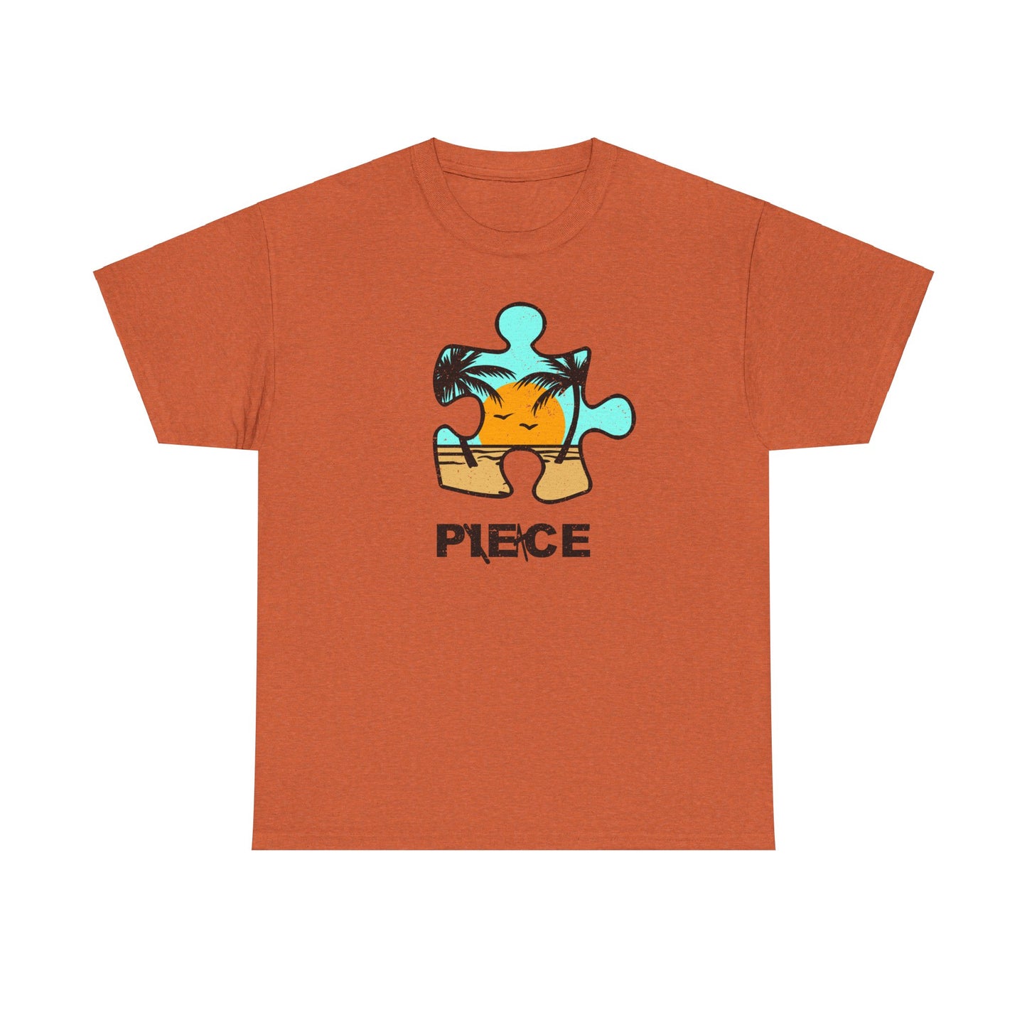 Peace Puzzle Piece T-Shirt – Distressed Beach Graphic Tee – Unisex Heavy Cotton Shirt for Tranquil Vibes