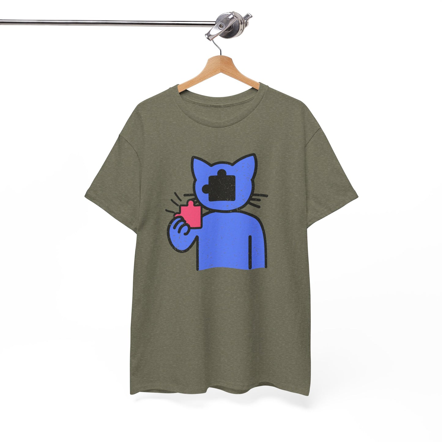 Cat Puzzle Piece T-Shirt – Life’s Epic Journey Distressed Graphic Tee – Unisex Heavy Cotton Shirt – Mix & Match to Create Your Own Unique Style